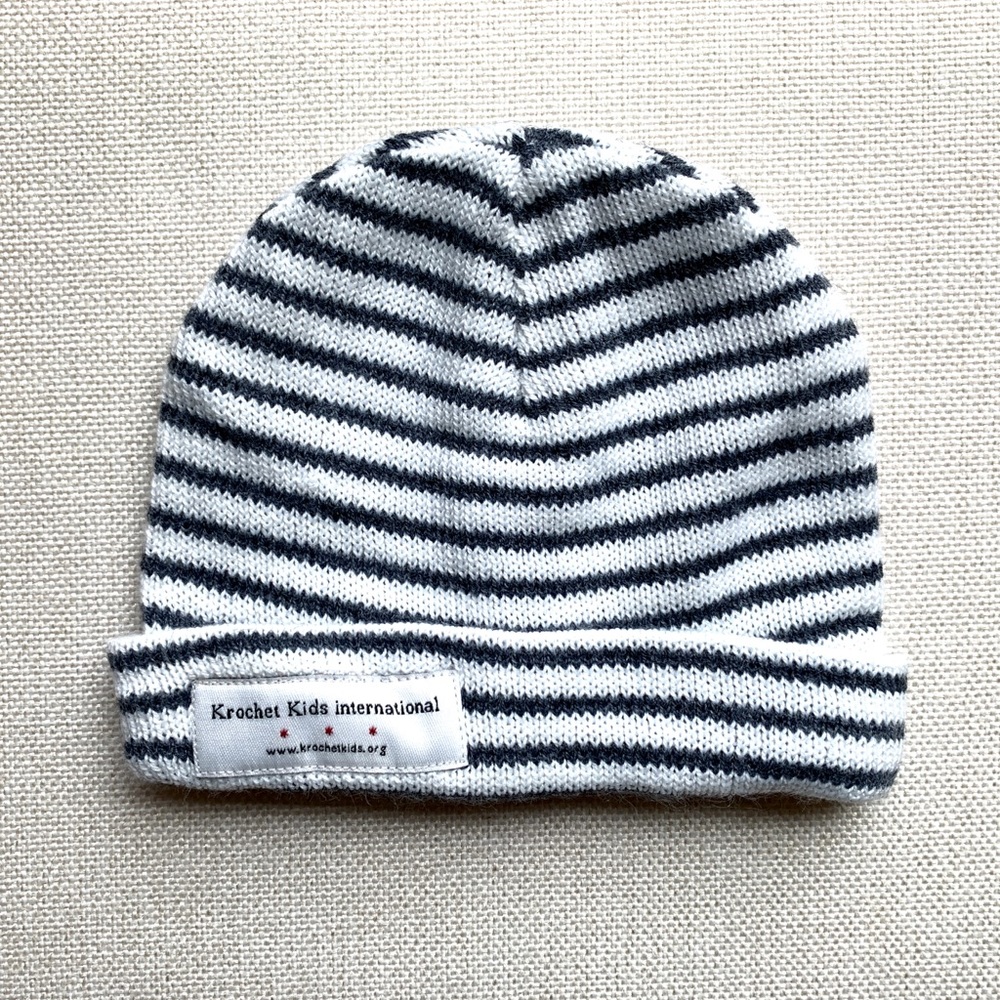 NWOT Baby Knit Hat - Black & White Stripes - 0-6 months